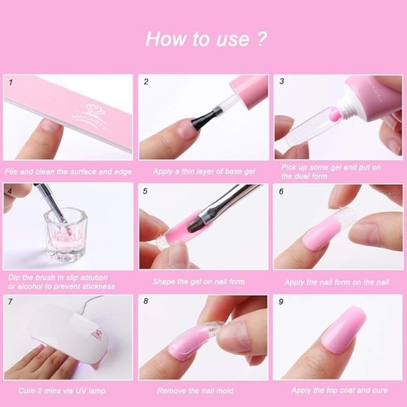 Makartt Poly Nail Gel Kit - Pink Extension Kit With Slip Solution Mini Lamp - Picture 5 of 10
